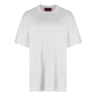Gucci T-Shirts, female, White, L, Ribbed crew-neck T-shirt in cotton/polyester blend