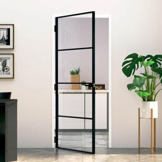 vidaXL Puerta De Interior Vidrio Templado Y Aluminio Negro 83x201,5 Cm Vidaxl