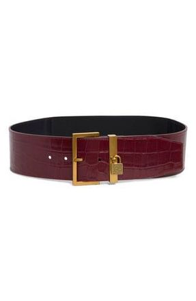 Kurt Geiger Brixton Croc Embossed Leather Belt in Burgundy at Nordstrom Rack, Size Small/medium