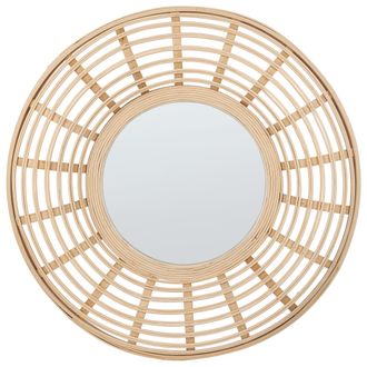 Beliani Espejo De Pared De Madera De Bamb&uacute; Natural Beige 60 Cm Minimalista Hanua