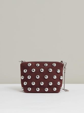 Reiss Leandra Oxblood Suede Studded Shoulder Bag,, Burgundy