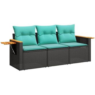 vidaXL Set De Sof&aacute;s De Jard&iacute;n Con Cojines 3 Pzas Rat&aacute;n Sint&eacute;tico Negro Vidaxl