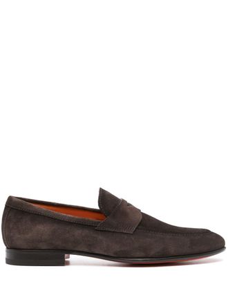 Santoni penny-slot suede loafers - Brown