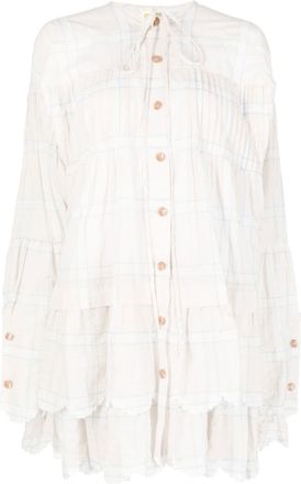 Natasha Zinko plaid-check tiered shirt dress - women - Cotton/Polyurethane/Cotton - S - White
