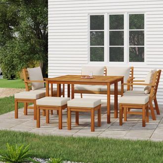 vidaXL Juego Comedor Jard&iacute;n Con Cojines 9 Piezas Madera Maciza Acacia Vidaxl