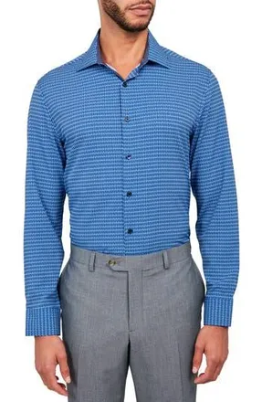 W.R.K Line Geo Print Stretch Performance Dress Shirt in Navy at Nordstrom Rack, Size 15.5