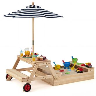 Costway Costway Sabbiera Per Bambini 3 4 5 Anni Tavolo Da Picnic Tavolo Da Sabbia Per Giardino Con Ombrellone Rimovibile E Regolabile Tavolino Da Bambini Per 