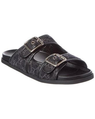 Gucci Logo Leather & Canvas Sandal