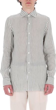 Finamore Gaeta Striped Linen-Lyocell Casual Shirt
