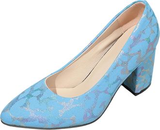 Generic Light Blue Ladies Round Toe High Heels with Thick Heel and Pointed Toe for Shallow Mouth One Foot Design