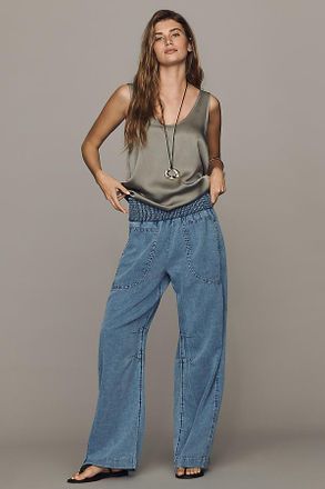 Pilcro Reese Barrel-Leg Jeans in Cross-Weave Cotton