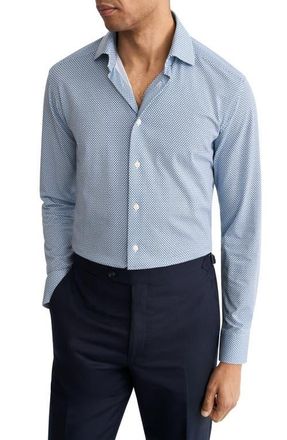 Eton Slim Fit Geo Stretch Jersey Dress Shirt in Medium Blue at Nordstrom, Size 16.5