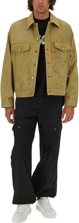 Msgm Mens Denim Jacket Dyed In Tea - Sage Green Cotton - Size EU 46 (Mens)