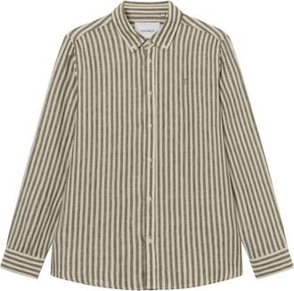 Les Deux Kristian Linen Button-Up Shirt in Olive Night/Ivory at Nordstrom Rack, Size Xx-Large
