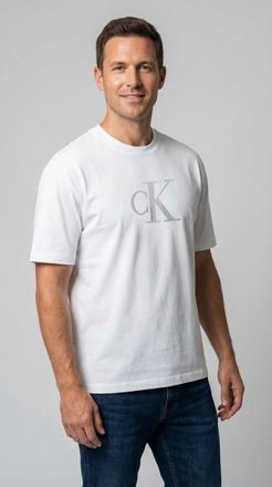 Calvin Klein Jeans T-Shirt CALVIN KLEIN JEANS SS CNTR MNGRM E CLSS, Herren, Gr. XXL, weiss (brilliant wei&szlig;), Single Jersey, Obermaterial: 100% Baumwolle, unifarben, regu