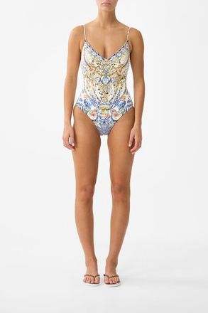 Camilla V Neck One Piece W Lace Up Tie Back in The Pottery Parlour at Nordstrom, Size X-Large Au