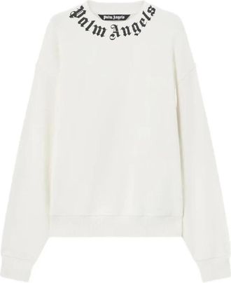 Palm Angels Gothic Logo Crewneck Sweatshirt - Heren - Sweatshirts - Wit - M - Katoen - Hoodies & sweatvesten