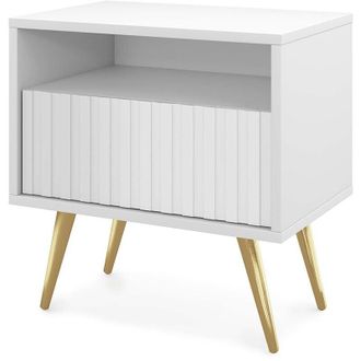 Selsey Bello - Comodino a doghe, bianco con gambe oro - Selsey