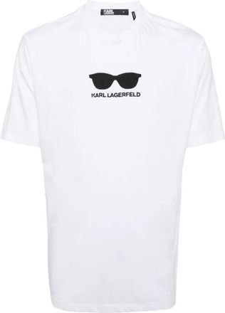 Karl Lagerfeld zonnebril-geborduurd T-shirt - Heren - T-shirts - Wit - M - Katoen - Tops