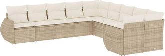 vidaXL Juego De Sof&aacute;s Jard&iacute;n Con Cojines Beige 10 Pzas Rat&aacute;n Sint&eacute;tico Vidaxl