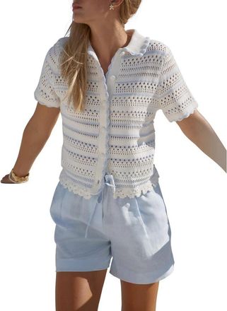 Mint Velvet Cotton Blend Stripe Crochet Top in Ivory at Nordstrom, Size Small