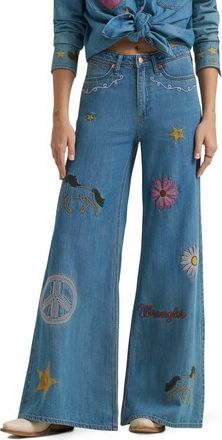 Wrangler x Lainey Wilson Embroidered Cheeky Wide Leg Jeans in Denim at Nordstrom, Size 32