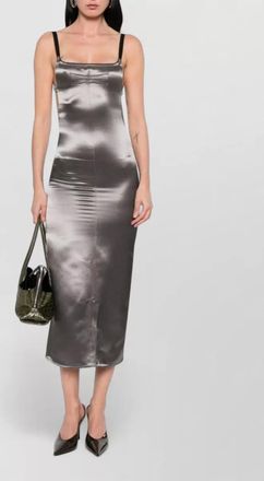 The Attico satin midi dress square neckline straps