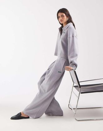 Lacoste pantaloni co-ord a coste interlock vestibilit&agrave; ampia grigi-Grigio