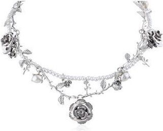Jardin Set of 2 Faux Pearl & Rose Vine Necklaces in White/Silver at Nordstrom Rack