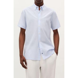 Scalpers Seersucker Resort Bd Shirt in Blue White Stripes at Nordstrom, Size X-Large Eu