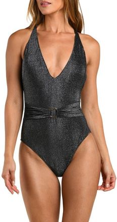 L'agence Lisa Sparkle Plunge One-Piece Swimsuit in Black at Nordstrom, Size X-Small