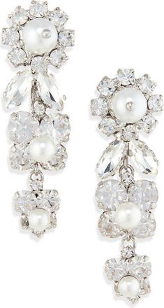 Simone Rocha Daisy Cluster Crystal & Faux Pearl Drop Earrings in Crystal/Pearl at Nordstrom