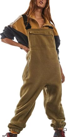 Generic Womens Fleece Dungarees Loose Fit Adjustable Straps Solid Overalls with Pockets Thermal Long Jumpsuit Playsuit Trousers Winter Comfy Dungarees Women B