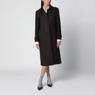 Tagliatore Cappotto monopetto nero/marrone motivo pied-de-poule in lana