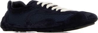 Prada Womens Midnight Blue Suede And Mesh Montecarlo Sneakers Bleu