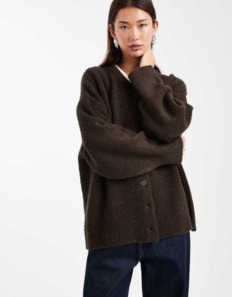Asos Cardigan boyfriend color cioccolato bouclé-Marrone