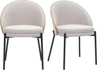 Miliboo Sillas De Tela Efecto Terciopelo Texturizado Beige, Madera Clara Y Metal (juego De 2) Tucson