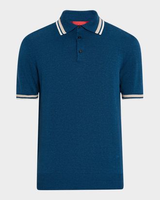 Isaia Men & apos;s Silk and Linen Tipped Polo Sweater