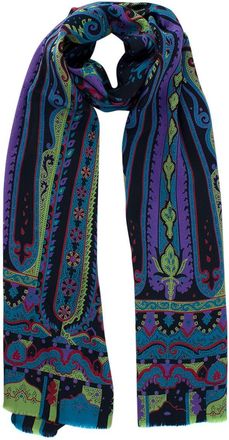 Etro Purple Paisley Print Silk Scarf