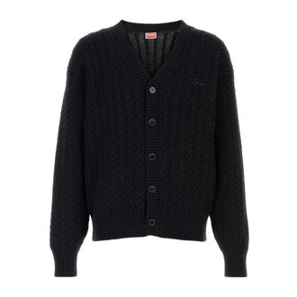 Kenzo Signature Embroidered Cardigan - male - Kenzo - Cardigans - Black - XL - Knitwear