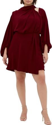 City Chic Jaylee Shoulder Cutout Long Sleeve Dress in Plum at Nordstrom, Size Xxl