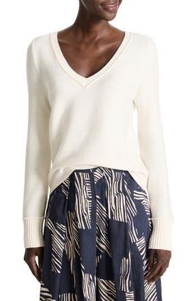 Nic+Zoe Garter V-Neck Cotton Blend Sweater in Classic Cream at Nordstrom Rack, Size X-Large