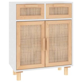 Berkfield Home Sideboard White 60x30x75 cm Solid Wood Pine & Natural Rattan | Size: 60 x 30 x 75 cm