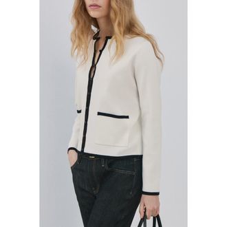 Mango Contrast Rib Cardigan in Ecru at Nordstrom, Size Xx-Large