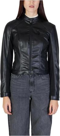 Guess Jassen, Dames, Zwart, M, Zwarte Moto Jas