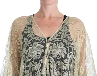 Dolce & Gabbana Womens Gold Floral Lace Crystal Gown Cape Dress
