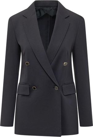 Max Mara Getailleerde Double-Breasted Blazer - Dames - Blazers - Blauw - XL - Leer - Jassen