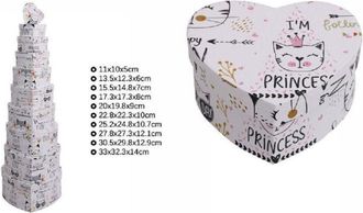 Trade Shop Trade Shop - Set 10pz Scatole Regali Varie Misure Matrioska Forma Cuore Fantasia Bianca 71968