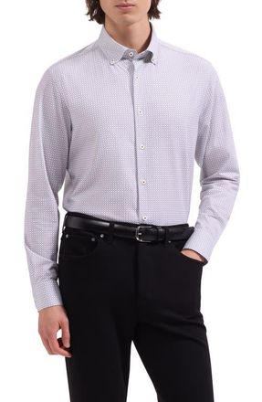 Bugatchi Brent OoohCotton Windowpane Print Button-Down Shirt in White at Nordstrom, Size Xxx-Large