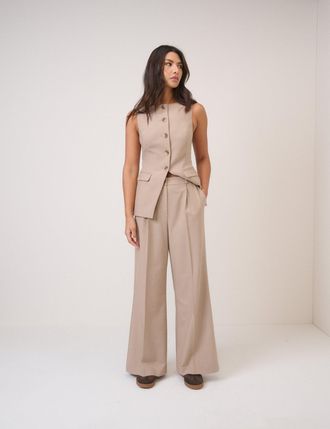 Nobody's Child Beige Wide Leg Tailored Trousers